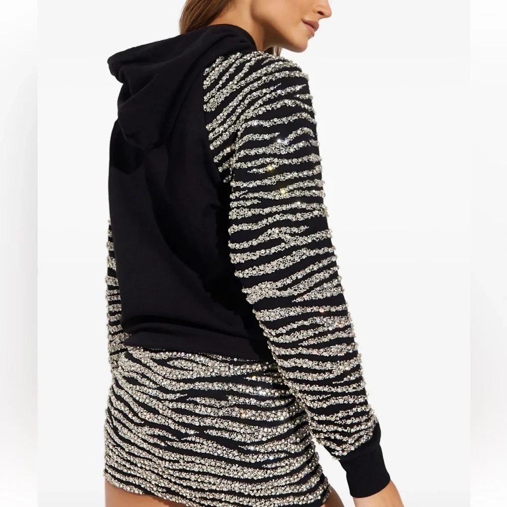 Retrofete Isa Black and Silver Sequin Women's Hoodie Top - Picture 4 of 14